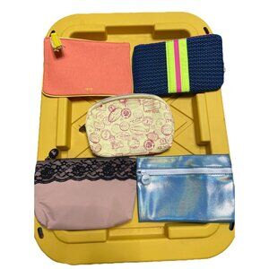 Ipsy Lot of 5 Zippered Makeup Bags Multicolor Fabric Faux Leather Polyester Lace